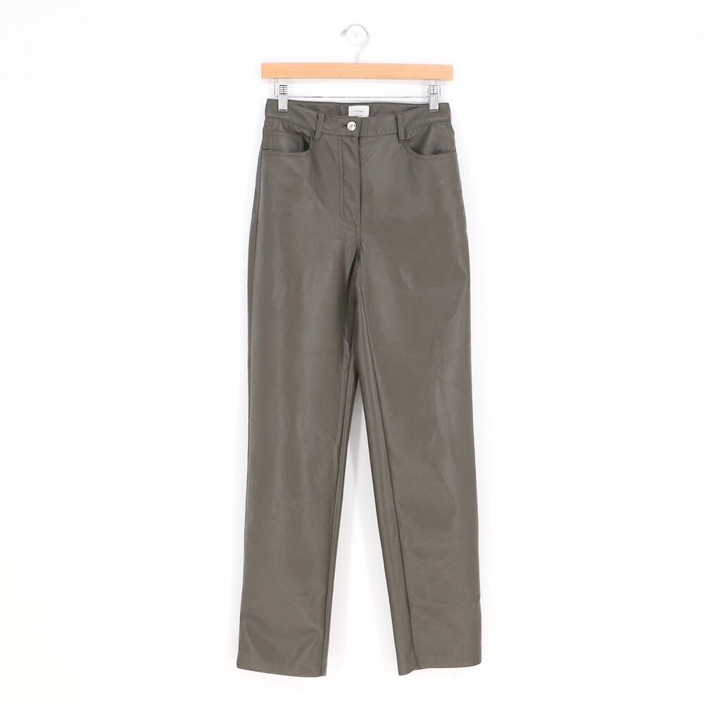 WILFRED ARITZIA The Melina Pant Vegan Leather Taupe Green Size 4